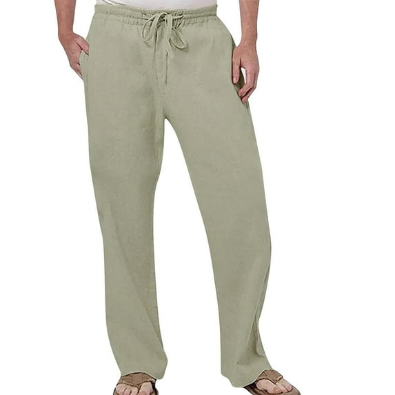Bjutir Mens Sweatpants Mens Fashion Casual Solid Color Try Breathable Cotton Linen Pocket Waist Large Size Pants Trousers