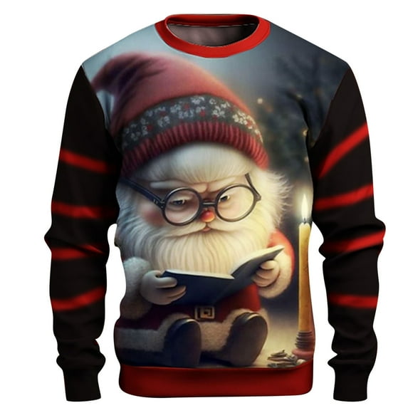 Bjutir Mens Sweatshirts Fashion Leisure Printing Christmas Digital 3D Printed Hoodless Pullover Sweater Dark Gray