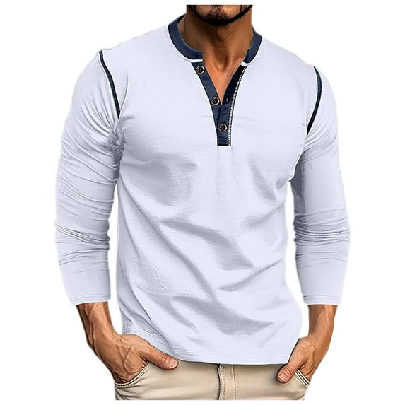 Bjutir Mens T Shirts Fall Winter Collar Pullover Long Sleeve T Shirt White