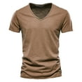 thumbnail image 1 of Bjutir Mens T-Shirts Fashion Casual Solid Color Cotton V Neck Short Sleeve T Shirt Top Brown M, 1 of 2