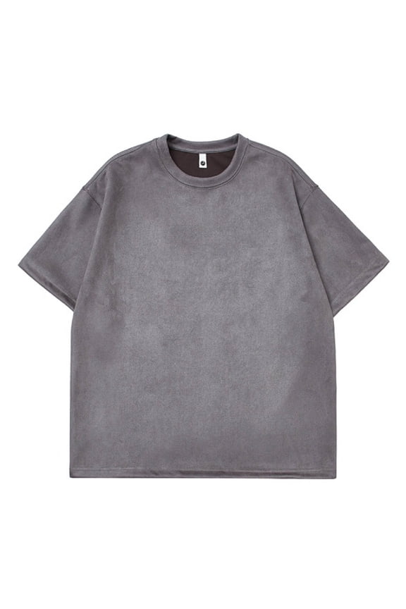Mens T Shirts Solid Color Loose Round Neck Suede Short Sleeve Large Size Fashionable Casual Sports Top Grey