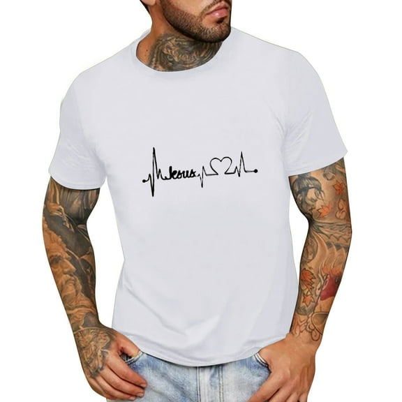 Bjutir Mens T Shirts Summer Fashion Casual Round Neck Small Print T Shirt Short Sleeve Shirt White