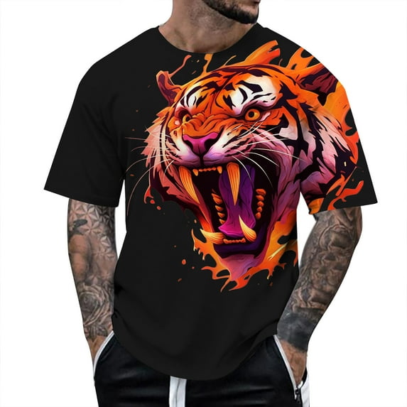 Bjutir Mens Tshirts Men'S Round Neck Short Sleeve Cool Animal Printing Sports Shirt Shirts Black