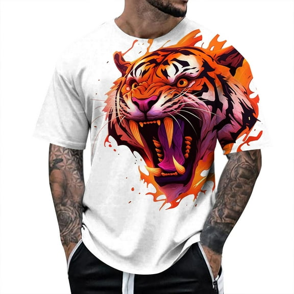 Bjutir Mens Tshirts Men'S Round Neck Short Sleeve Cool Animal Printing Sports Shirt Shirts White