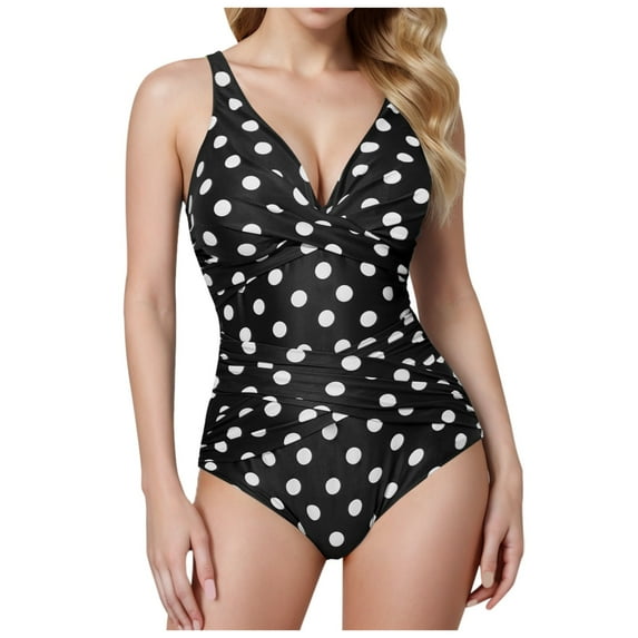 Bjutir One Piece Swimsuit Women Sexy 1 Piece Bathing Suit Summer Retro Ruched Push Up Vintage Padded Swimwear 2024 Tummy Control Shapewear Swimwear Black M