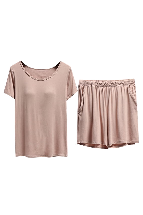 Pajamas For Women Set With Chest Pad Bra Underwear Short Sleeved T Shirt Top 5 Pants Summer Thin Of Home Wear Set