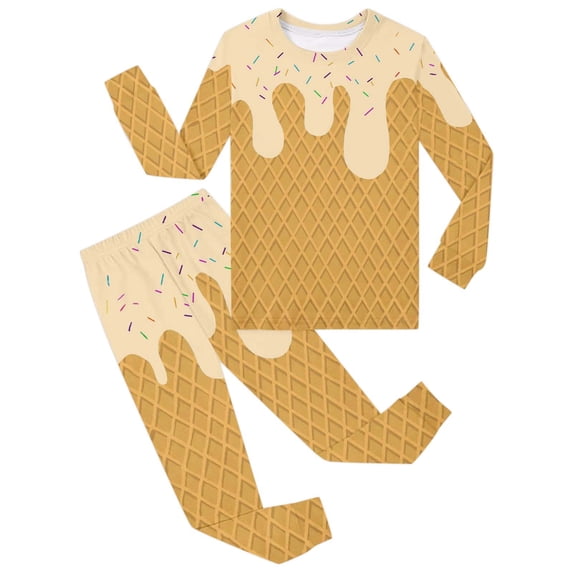 Bjutir Pajamas Set For Girls Boys Ice Cream Print Crewneck Tops And Pants Pjs Set Cozy Homewear Long Sleeve Clothing Set Size 2-10 Years, Yellow