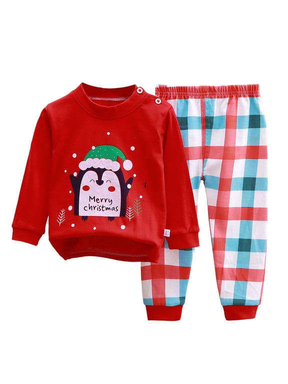 Pajamas Set For Girls Boys Animals Print Crewneck Tops And Pants Pjs Set Breathable Housewear Long Sleeve Clothing Set Size 3 Months-7 Years, Red1