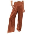 thumbnail image 1 of Bjutir Pants For Women Trendy Wide Leg Pants Summer Casual High Waisted Palazzo Pants Baggy Beach Trousers With Pocket Brown 3Xl, 1 of 5