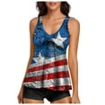 thumbnail image 1 of Bjutir Patriotic Swimsuits For Women V Neck High Waisted Two Piece Swimsuits Flag Star Graphic Print Patriotic Plus Size Ruched Summer Swimwear Beach Vacation Women Tankini Set Blue S, 1 of 5