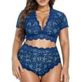 thumbnail image 1 of Bjutir Plus Size Sexy Lingerie Set For Women V Neck High Waist Floral Lace Bra With Panty 2 Piece Set Underwire Set Blue, 1 of 3