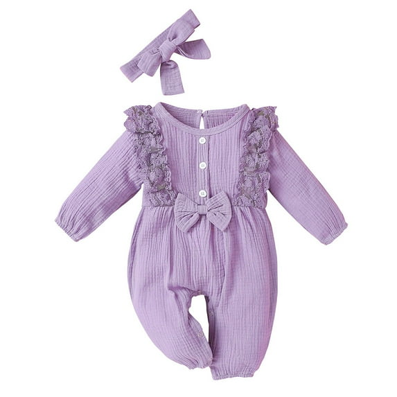 Bjutir Romper Clothes Jumpsuit Linen One Bow Girl Cotton Lace Baby Piece Girls Romper Jumpsuit For 12-18 Months
