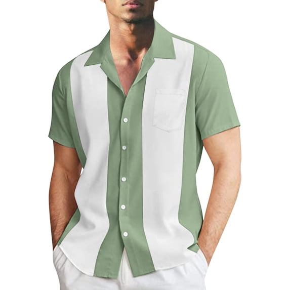 Bjutir Shirts For Men Summer Fashion Casual Beach Seaside Classic Short Sleeved Shirt Double Color Striped Bowling Shirt Button Closure Shirt Mint Green 3Xl