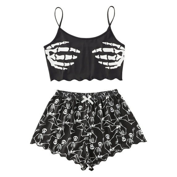 Bjutir Short Sets For Women Outfit Halloween Pajama Shorts Set Black S