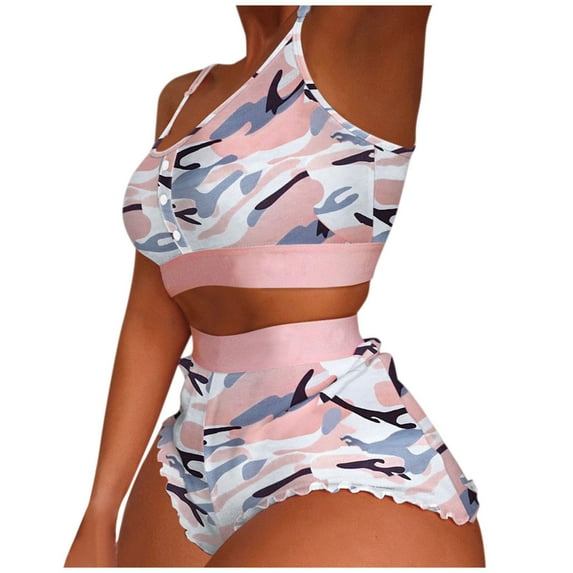 Bjutir Short Sets For Women Outfit Sexy Printing Pajamas Sleeveless Cami Shorts Lingerie Sleepwear Set Camouflage L
