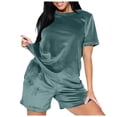 thumbnail image 1 of Bjutir Short Sets For Women Outfit Ladies Autumn Winter Loose Plus Size Pajamas Gold Velvet Round Neck Solid Color Warm Short Sleeve Topsd Shorts Home Clothes Blue 4Xl, 1 of 7