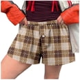 thumbnail image 1 of Bjutir Shorts For Women Shorts Cute Soft Elastic Low Waist Plaid Print Button Front Pajama Bottoms Boxer Shorts Sleepwear Khaki S, 1 of 5