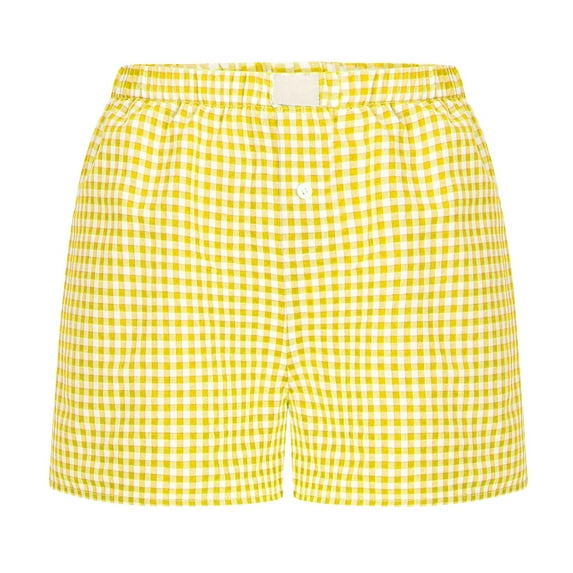 Bjutir Shorts For Women Shorts Cute Soft Plaid Print Button Front Pajama Bottoms Shorts Sleepwear Yellow M