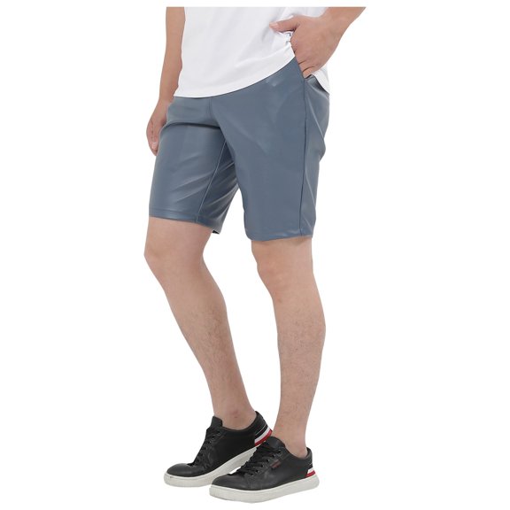 Bjutir Summer Casual Shorts Men Leather Shorts Hop Motorcycle Ride Party Disco Shorts Blue
