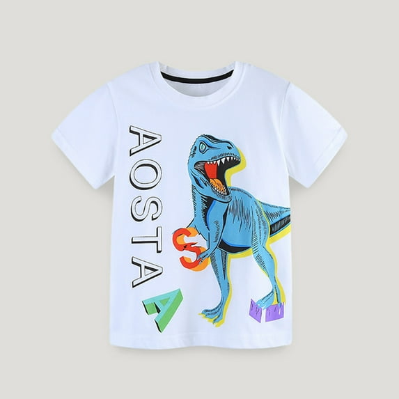 Bjutir Summer T-Shirts For Boys Toddler Girls Short Sleeve Cartoon Dinosuar Prints T Shirt Tops Clothes For 5-6 Years