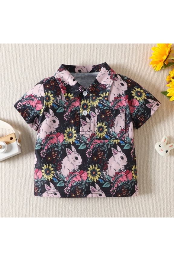 Summer T-Shirts For Boys Toddler Girls Short Sleeve Easter Cartoon Rabbit Printed Kids Tops T Shirt With Pocket For 18-24 Months