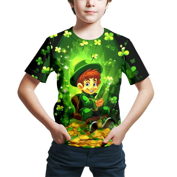 Bjutir Summer T-Shirts For Boys Toddler Girls Short Sleeve St. Patrick'S Day Prints T Shirt Tops Clothes For 11-12 Years