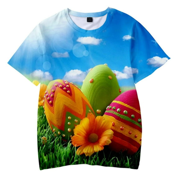 Bjutir Summer T-Shirts For Boys Toddler Kids New 3D Digital Printed Short Sleeve T Shirt Easter Eggs For Boy And Girl Out Wear Easter Gift For 3-4 Years