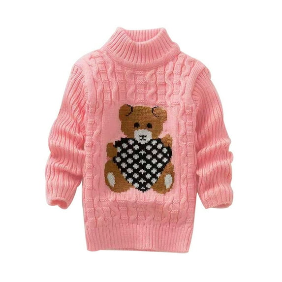 Bjutir Sweater For Girls Size 18-24 Months Cartoon Knit Cute Soft Cute Bear Print Shirts Turtleneck Long Sleeve Tops Fall Winter Girls Fashion Clothes Pink