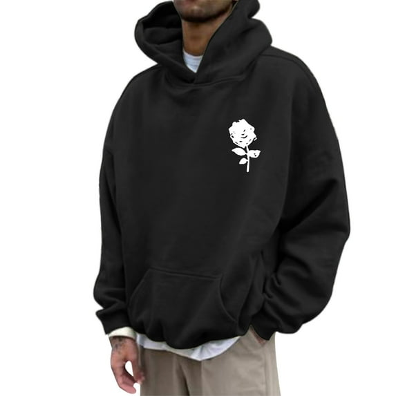 Bjutir Sweatshirts For Men Mens Fashion Casual Multi Color Rose Print Long Sleeved Hoodie