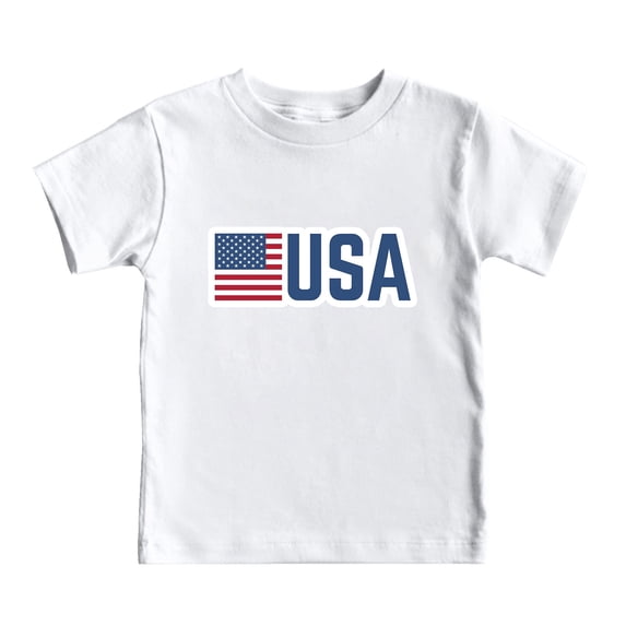 Bjutir T-Shirts For Boys Letter Flag Print Short Sleeve Crew Neck Shirts Summer Breathable Boy Top Size 6-7 Years White