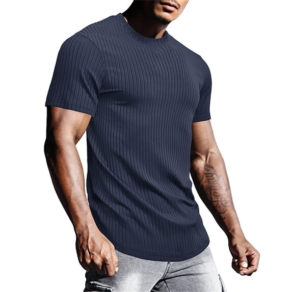 Bjutir T Shirts For Men Summer Leisure Fashion Solid Color Contrast Design Short Sleeve Tops S