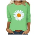 thumbnail image 1 of Bjutir T Shirts For Women Tees Casual Loose 3/4 Sleeve Daisy Print T Shirt Green Xl, 1 of 5