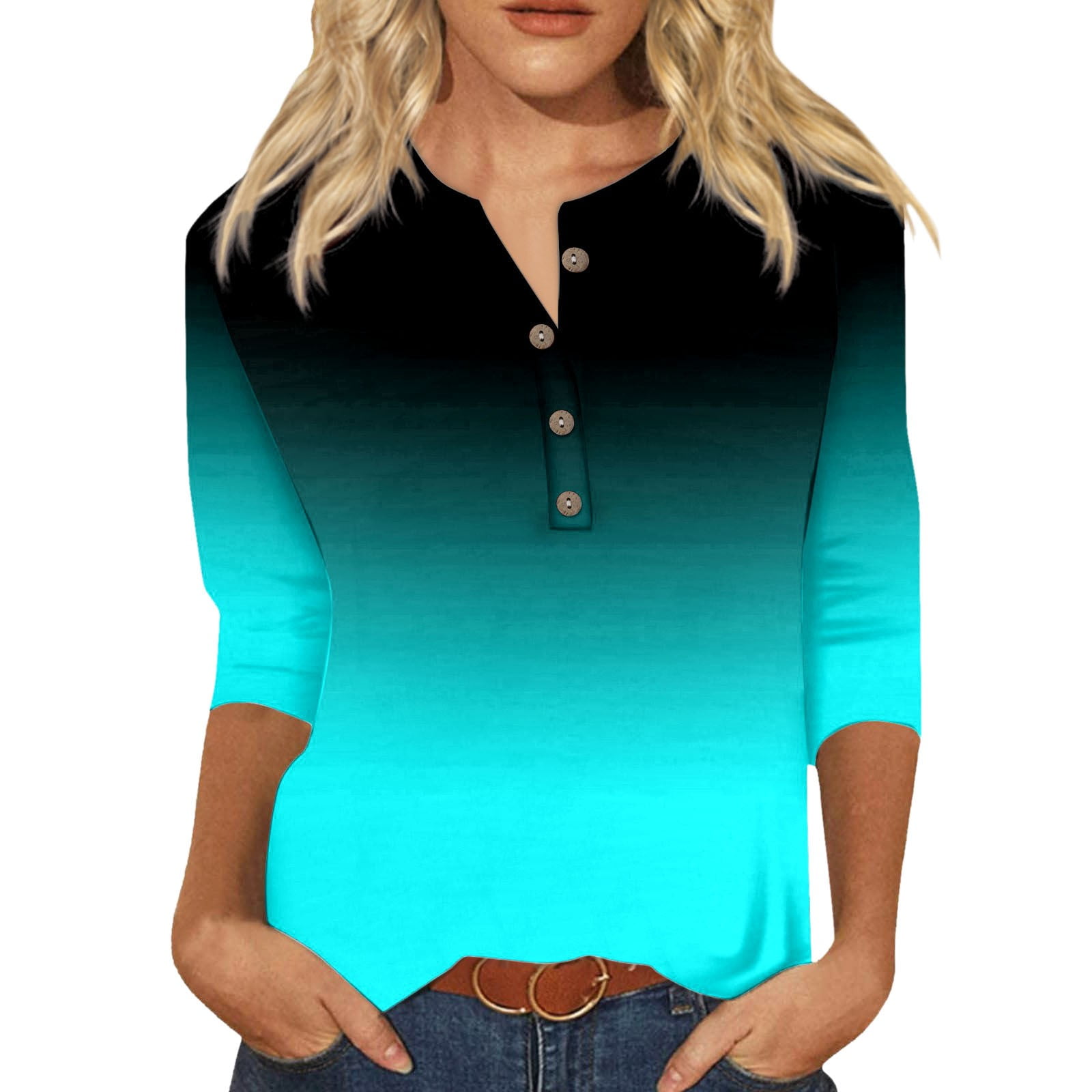 Bjutir T Shirts For Women Tees Casual V Neck Colorful Gradient