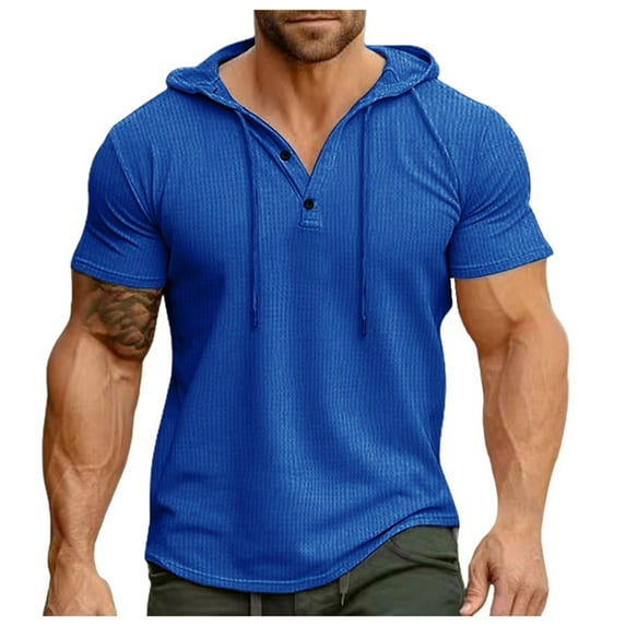 Bjutir T-Shirts for Men Summer Hoodie Top T Shirts Fashion Short Sleeve Solid Color Men Tops Blue 3Xl