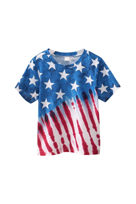 Tees For Boys Star Striped Print Short Sleeve Crew Neck Tops Summer Soft Boy T-Shirt Size 8-9 Years Red