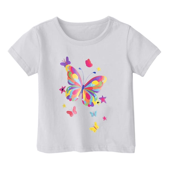 Bjutir Tees For Girls Butterfly Print Short Sleeve Crew Neck Tops Summer Comfortable Girl T-Shirt Size 10-11 Years White