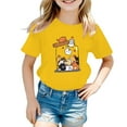 thumbnail image 1 of Bjutir Tees For Girls Cat Cartoon Print Short Sleeve Crew Neck Tops Summer Fashion Girl T-Shirt Size 7-8 Years Yellow, 1 of 4