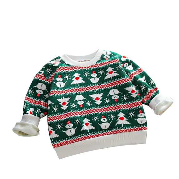 Bjutir Toddler Baby Sweater Christmas Print Toddler Crew Neck Knitted Sweatshirt Fall Winter Pullover Tops Clothes Green 6-12 Months