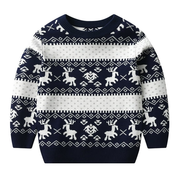 Bjutir Toddler Boy Christmas Outfit Long Sleeve Bys Tops Christmas Girls Winter Cartoon Deer Jacquard Knit Sweater Warm Sweater