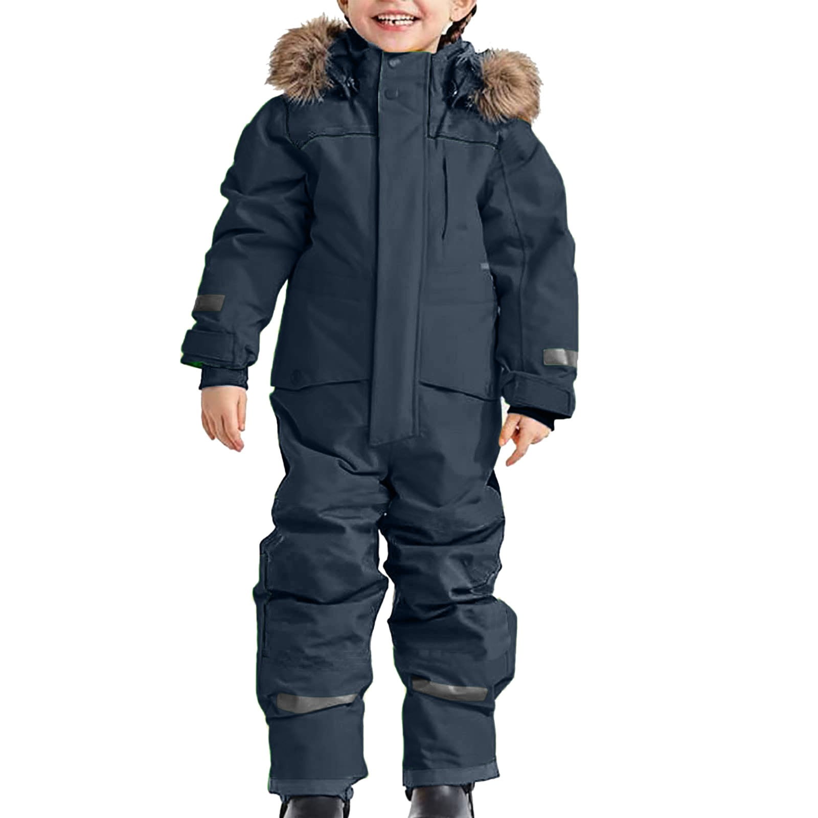 Bjutir Toddler Boys Girls Bodysuits One-Pieces Snowsuit Childrens Ski Suit Thermal Ski Overall Winter Warm Snow Windproof Suit With Removable Hood Mud Suit Outdoor Softshell Suit Blue 4-5 Years