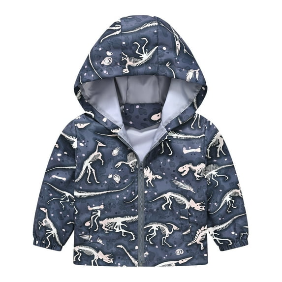 Bjutir Toddler Boys Girls Cartoon Prints Casual Light Coat Hooded Jacket Windproof Zipper Outwear Grey 5-6 Years