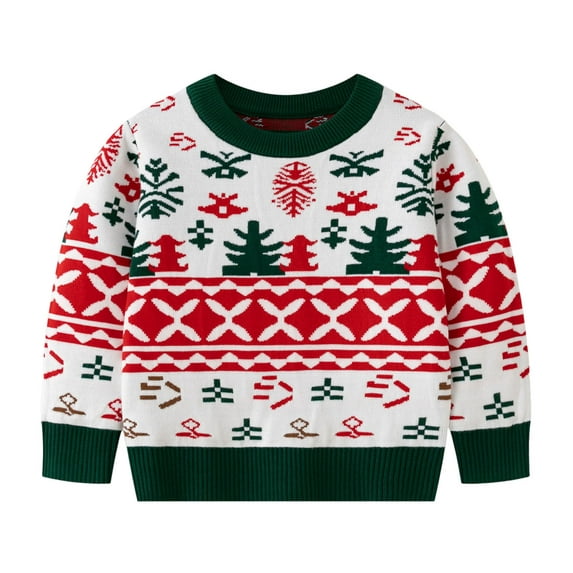 Bjutir Toddler Boys Girls Christmas Cartoon Warm Knitted Sweater Long Sleeve Tops Knitwear Cardigan Coat White Size 6-7 Years