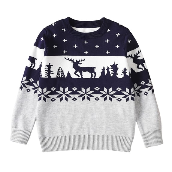 Bjutir Toddler Boys Girls Christmas Sweater Cartoon Deer Warm Knitted Sweater Long Sleeve Winter Tops For Kids Grey 6-7 Years