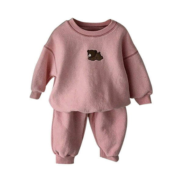 Bjutir Toddler Boys Girls Outfit Set Baby Autumn Bear Cotton Long Sleeve Long Pants Hoodie Sport Pants Set Outfits Clothes Pink 3-4 Years