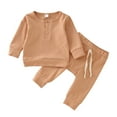 thumbnail image 1 of Bjutir Toddler Boys Girls Outfit Set Baby Long Sleeve Patchwork Sweatshirt Tops Solid Pants Outfit Set Clothes Khaki 6-12 Months, 1 of 7