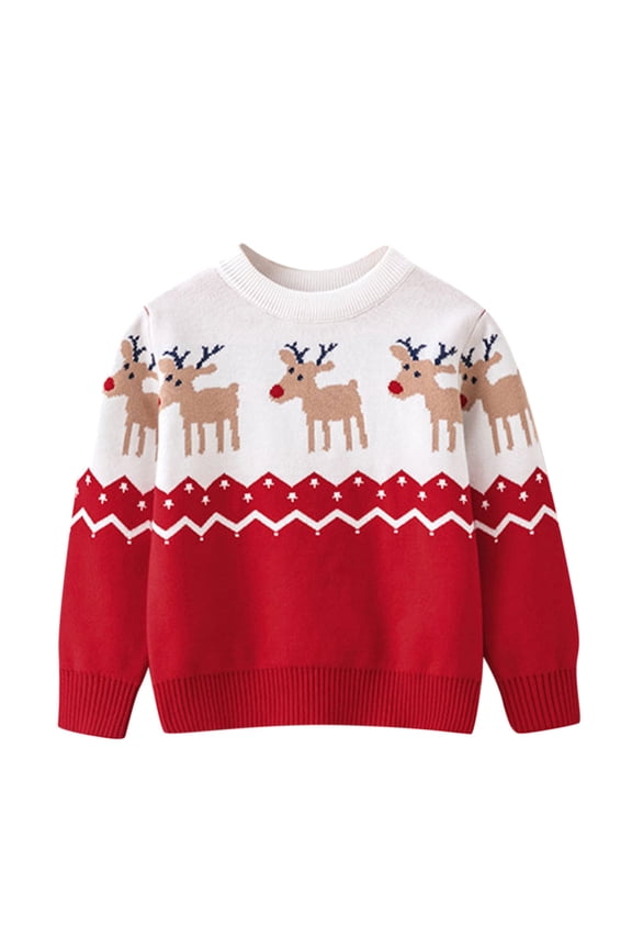Toddler Boys Girls Sweater Casual Tops Christmas Cartoon Deer Winter Warm Knitted Sweater Long Sleeve Xmas Tops Knitwear Cardigan Coat For 2-3 Years