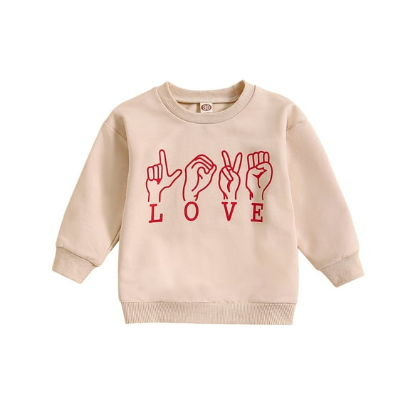 Bjutir Toddler Boys Girls Tops Baby Valentines Day Letter Print Long Sleeve Tops Kids Clothes Tshirts Beige