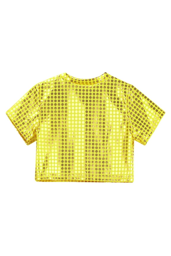 Toddler Boys Girls Tops Casual Sequin Glitter Party Carnival Gown Short Sleeves Top Tshirts Gold