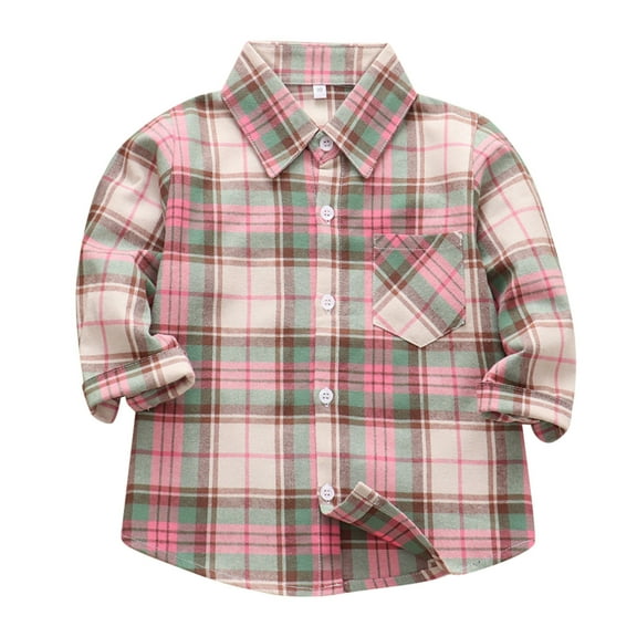 Bjutir Toddler Boys Girls Tops Kids Flannel Jacket Plaid Stripe Long Sleeve Lapel Button Down Shacket Baby Shirt Top Coat Outwear Tshirts Brown