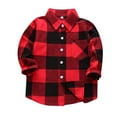 thumbnail image 1 of Bjutir Toddler Boys Girls Tops Kids Flannel Jacket Plaid Stripe Long Sleeve Lapel Button Down Shacket Baby Shirt Top Coat Outwear Tshirts Red, 1 of 3